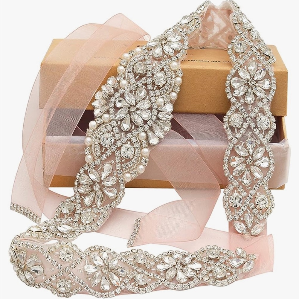 Beautiful rhinestone belt with rose tie